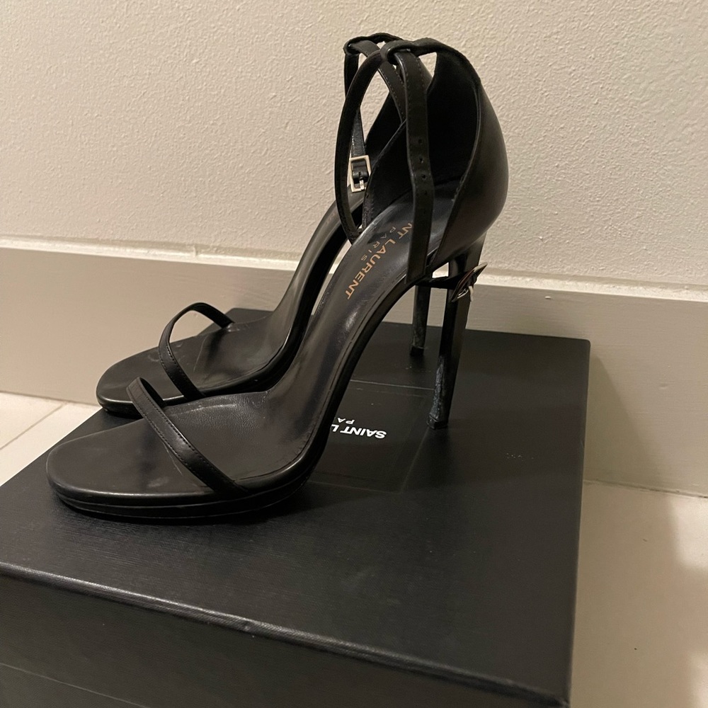 Saint Laurent Black Leather Strap Heel size 40